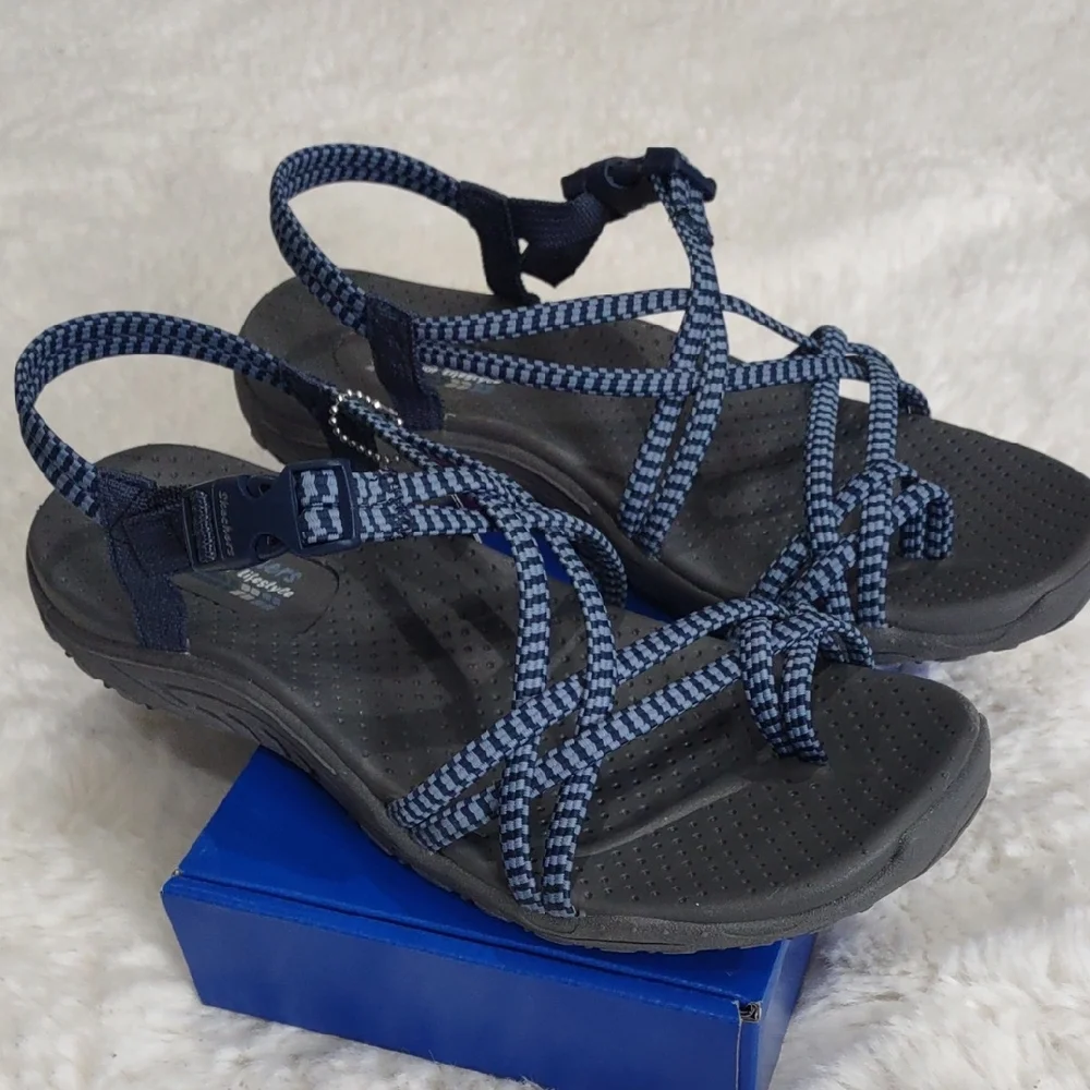 Skechers Blue Strappy Sandals, Size 10 - Picture 9 of 17